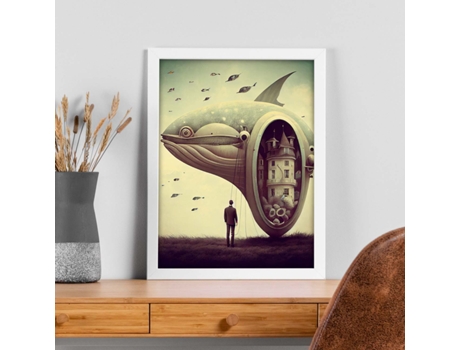 NACNIC Poster Ballena En Estilo Surrealismo Cinematográfico Ilustraciones Y Grabados De Historieta Abstracta Y Artística A4 Marcos Negros