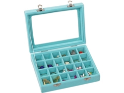 Caja Organizadora De Joyas Azul Claro Con Tapa De Cristal Y Cerradura Para Anillos Y Pendientes.
