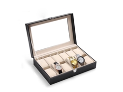 Caja De Almacenamiento Para Relojes Y Pulseras De Piel Sintética Con 12 Compartimentos.