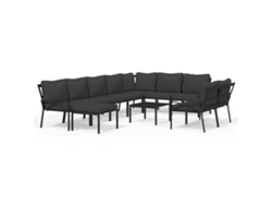 Conjunto 11 de muebles de jardín VIDAXL acero con cojines gris