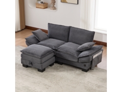 Sofá Modular 2 Plazas Pana Con Otomana Gris Oscuro