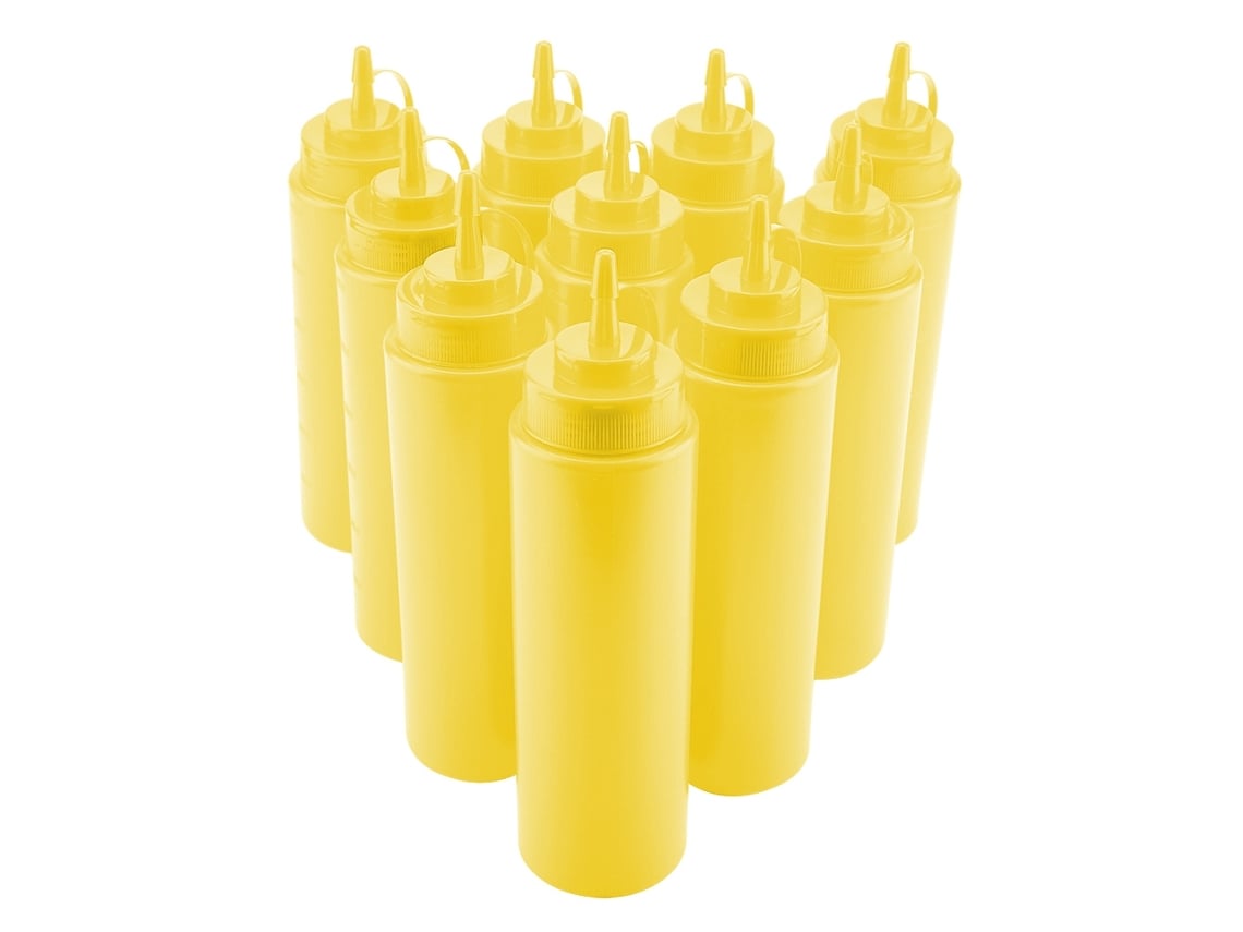 Juego De 10 Dispensadores De Condimentos De Plástico De 720 Ml Para Salsa, Aceite, Crema Y Vinagre Amarillo.