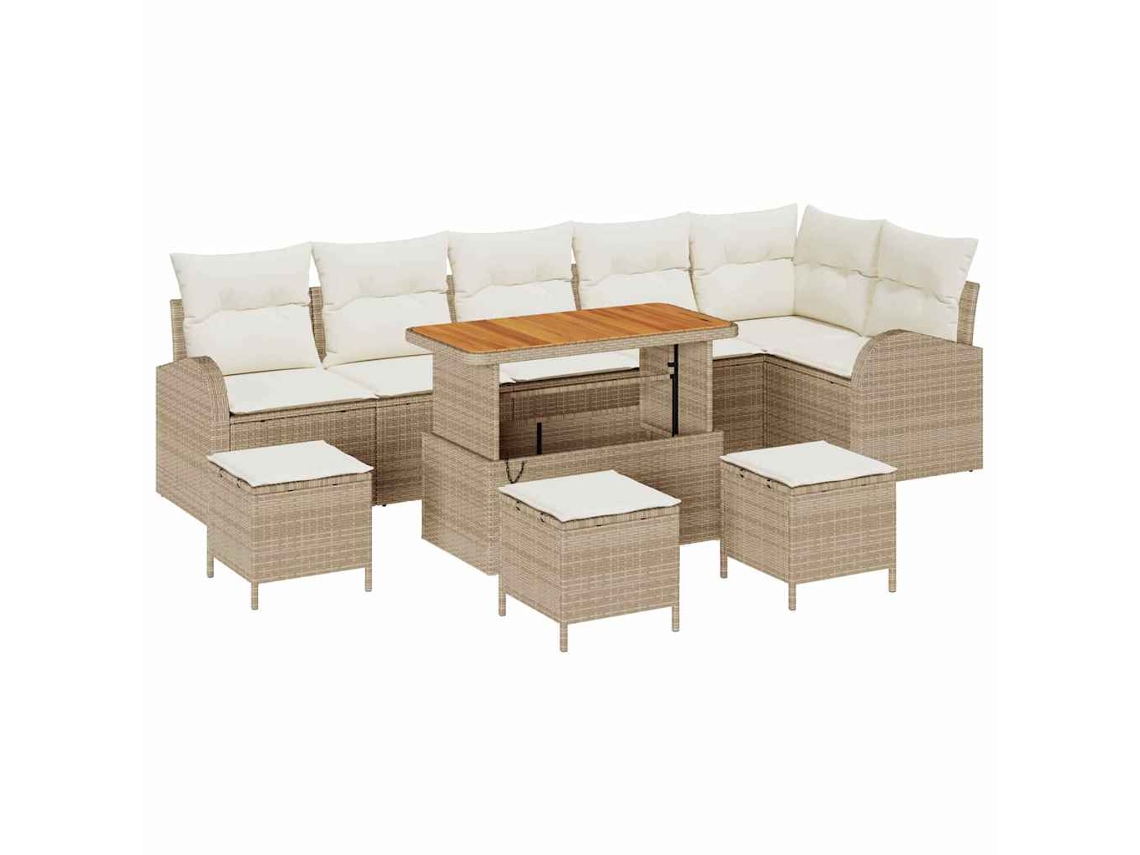 Maison Exclusive - Conjunto de sofás de jardín con cojines, 10 piezas, beige y crema