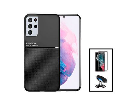Magnetic Lux Cover Kit Película de Vidrio Templado 5D Cubierta Completa Soporte magnético Curvo para Coche para Samsung Galaxy S22 5G Ultra 5G Negr...