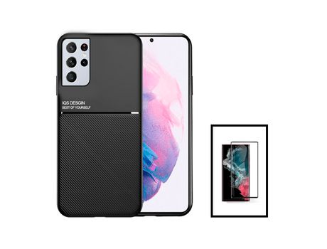 Kit Carcasa Magnetic Lux + Película Cristal Templado 5D Full Cover Curved para Samsung Galaxy S22 5G Ultra 5G Negro