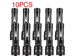 Linterna LED de 9900 lm con zoom telescópico, indicador de batería y recargable por USB, ideal para camping y emergencias. Aeuzwr
