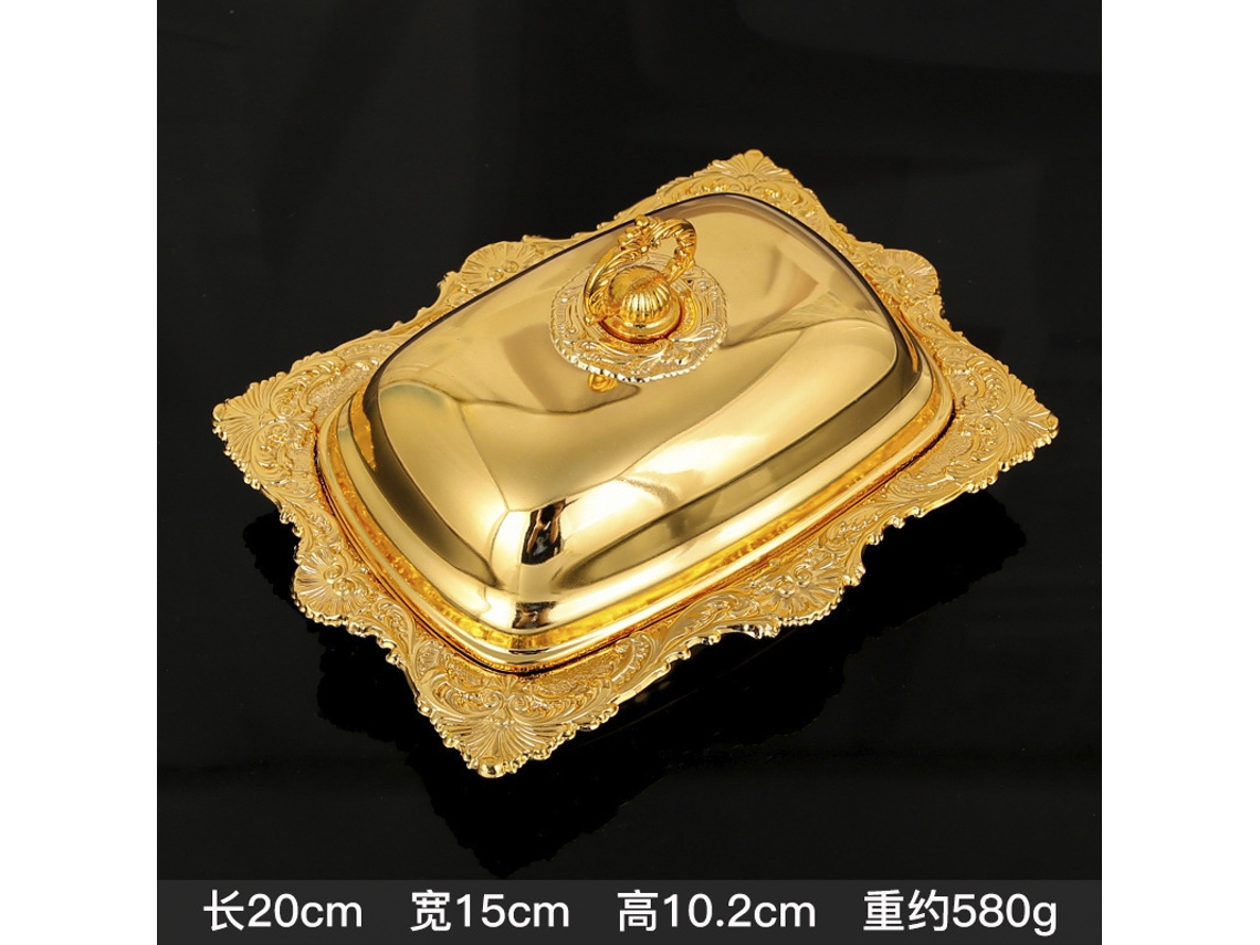 (oro) Mantequera, Plato Para Ghee, Caja Cuadrada Para Mantequilla, Tapa De Metal, Tapa De Acero