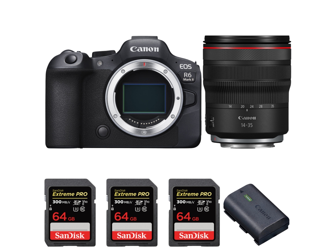 Canon Eos R6 Mark Ii + Rf 14-35mm F/4 L Is Usm + 3 Sandisk 64gb Uhs-ii 300mb/s + 1 Canon Lp-e6nh + Ebook “20 Consejos Para Fotos Que Impactan”