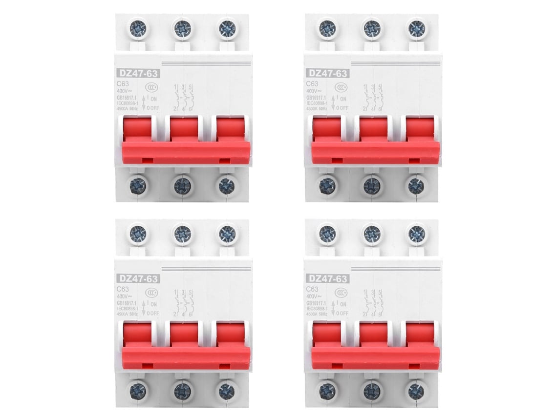 4pcs Interruptor De Circuito Miniatura Dz47-63 3p 63a Ac400v Montaje Rail Din Interruptor Aire