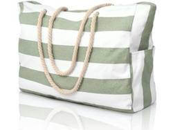 Bolsa de playa grande impermeable, color verde matcha con rayas blancas, modelo Tommy01.