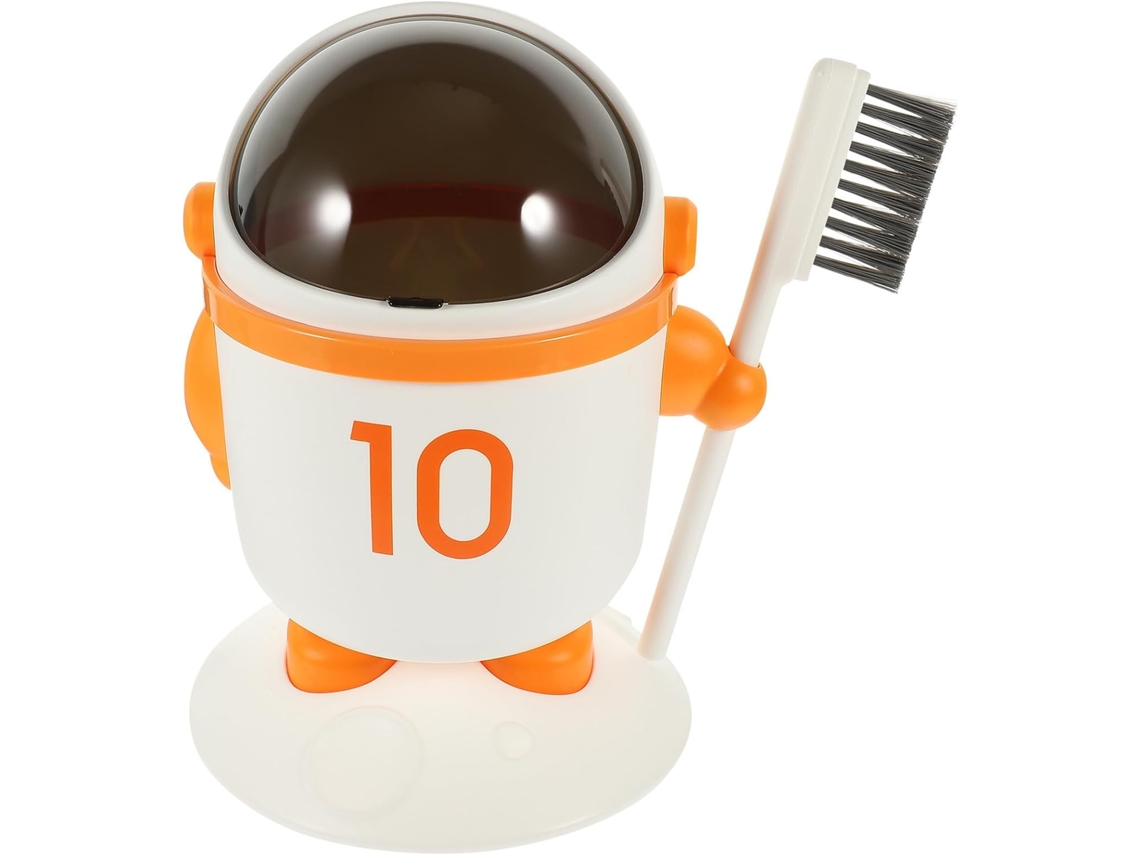 Mini Papelera De Escritorio Naranja Con Diseño De Astronauta, Con Cepillo, Adorable Y Compacta.