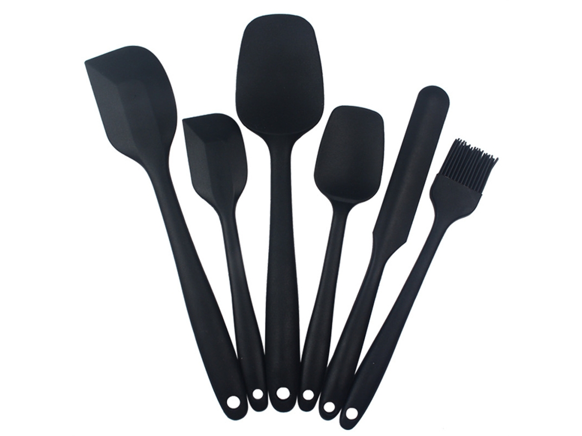 Conjunto de Espátula de Silicone de 6 Peças Utensílios de Cozinha para Assar Preto