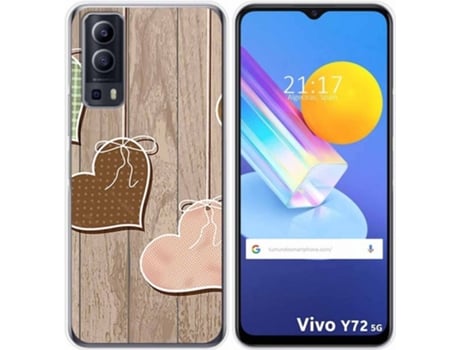 Carcasa Vivo Y52 5G TUMUNDOSMARTPHONE Corazones Madera Multicolor