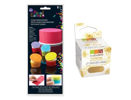 Tapetes Flexibles Para Impresiones De Pastelería Wilton Píxeles + Brillo Dorado Comestible