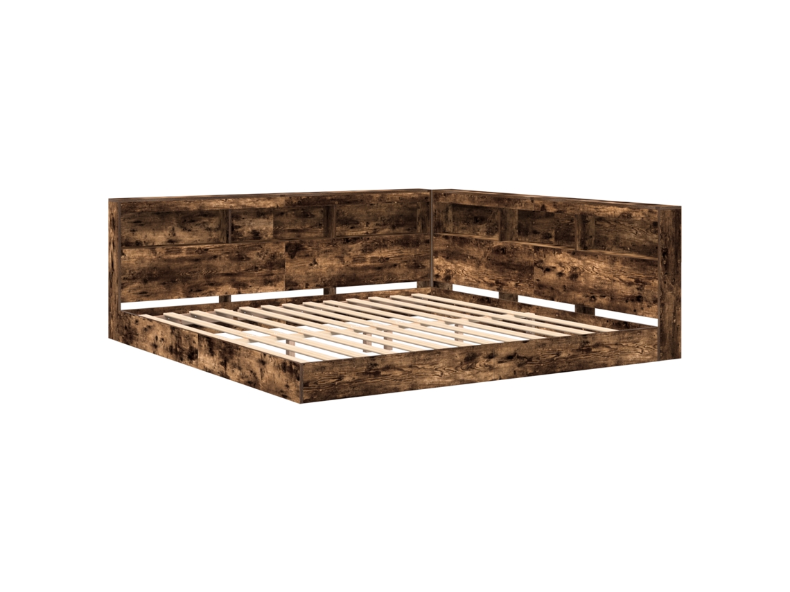 Cama Con Estantería Roble Ahumado Madera Engineered Vidaxl Marrón Madera (180 X 200 Cm)