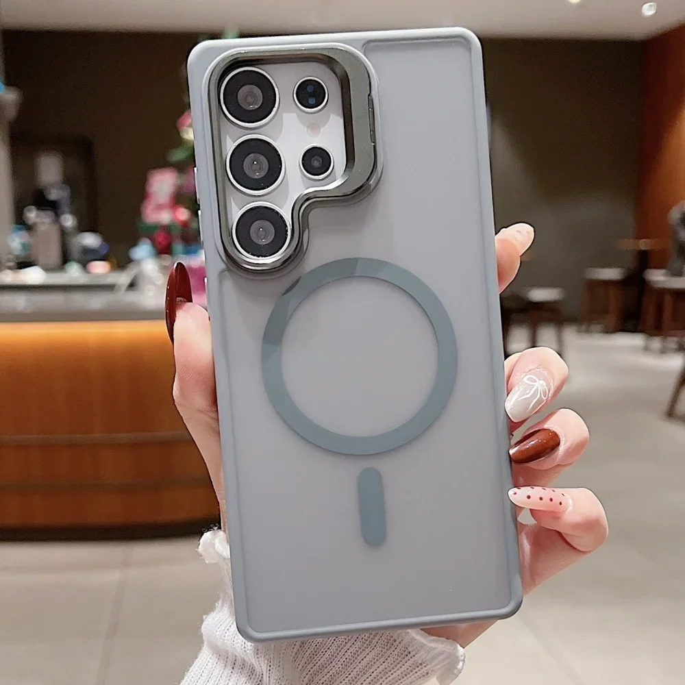 (gris, Galaxy S24) Funda Para Teléfono Con Acabado Mate Y Soporte Magnético De Metal Para La Lente, Fabricada En Materiales Acrílicos Y Tpu.