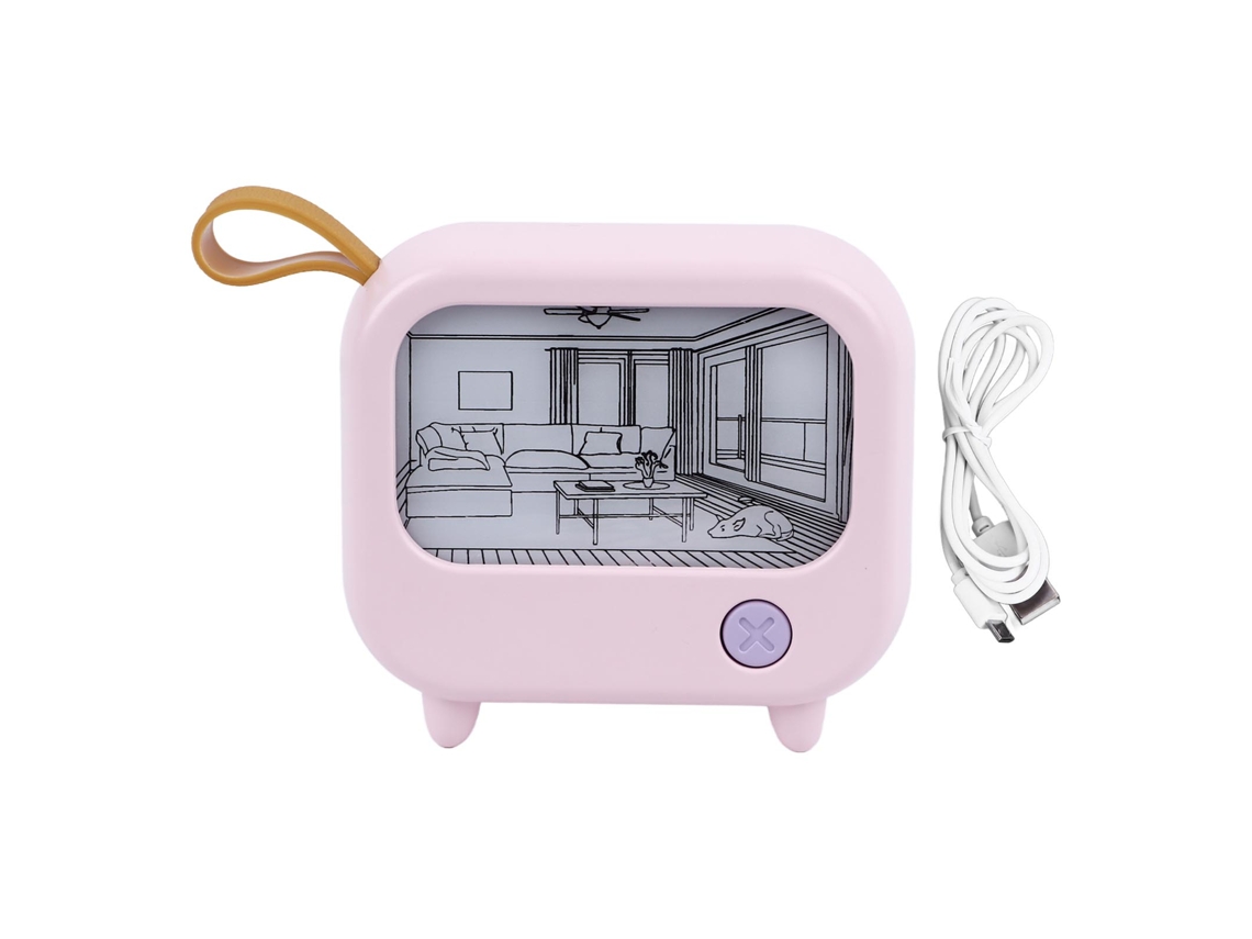 Lámpara De Mesa Portátil Recargable Usb Con Forma De Televisor Y 2 Modos De Iluminación Nocturna. Decoración Rosa.