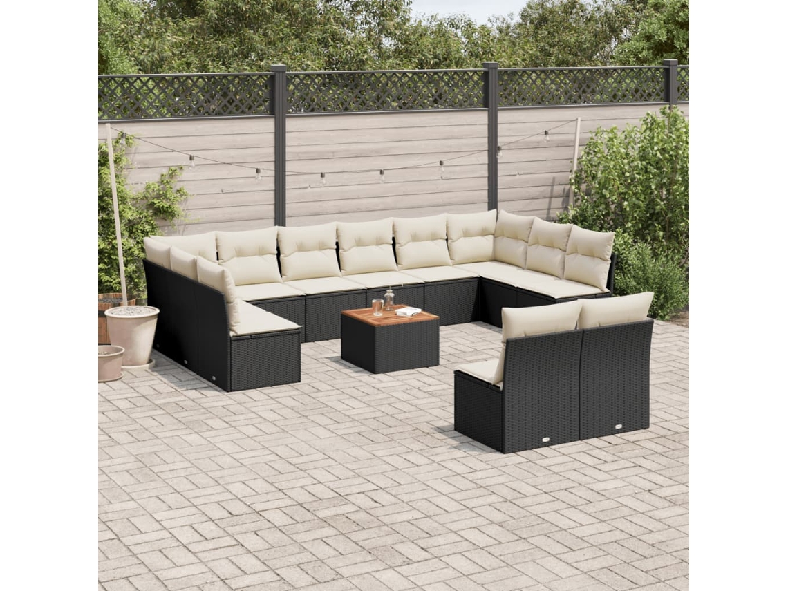 Conjunto de sofá de jardín de 13 piezas con cojines de mimbre sintético negro, Dkd Home Decor