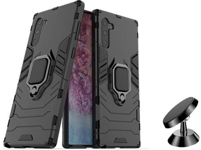 Kit Carcasa y Soporte Magnetico Auto Samsung Galaxy Note 10 Military Defender 3x1 Negro
