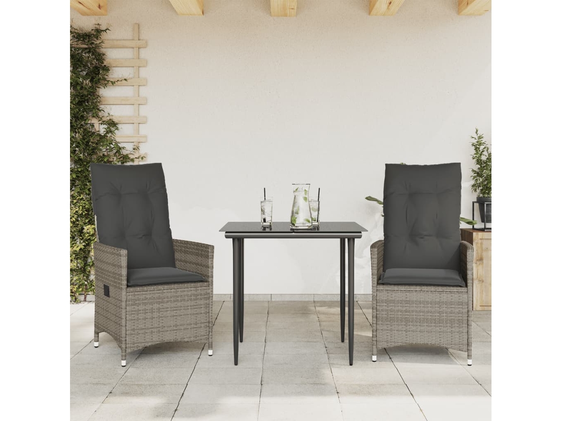 Maison Exclusive - Sillas de jardín reclinables de 2 piezas con cojines de mimbre y patas grises