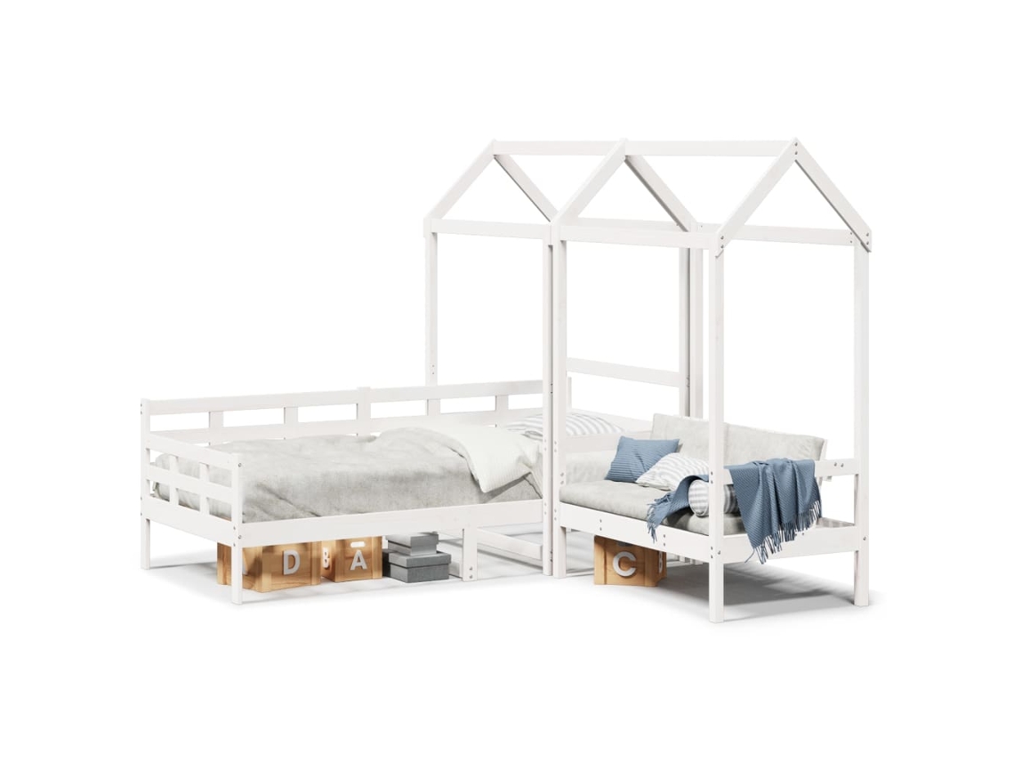 Conj. Sofá Cama Y Banco Con Techo 80x200cm Pino Macizo Blanco Dkd Home Decor