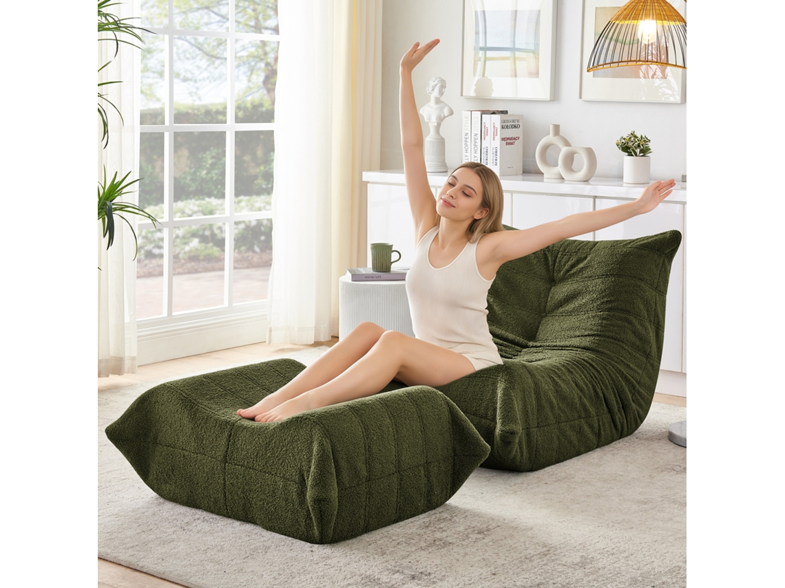 Sofá Reclinable Lazy Bear Con Reposapiés, Color Verde.
