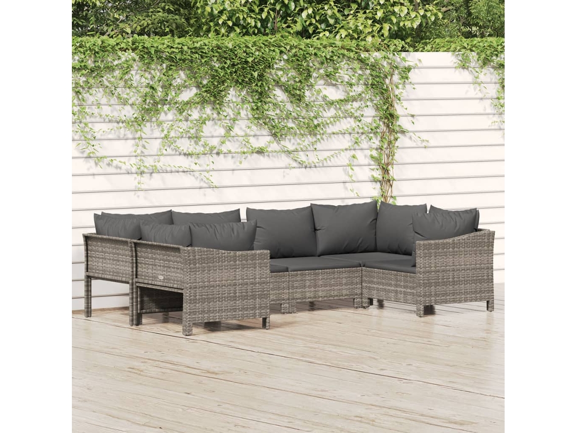 Conjunto de jardín de 6 piezas con cojines de mimbre gris de DKD Home Decor