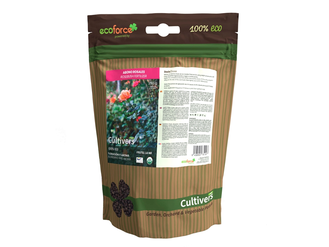 CULTIVERS Abono Rosales y Trepadoras 250 g Fertilizante Ecológico Potencia la Floración y Aroma de Las Flores. Origen 100% orgánico y Vegano
