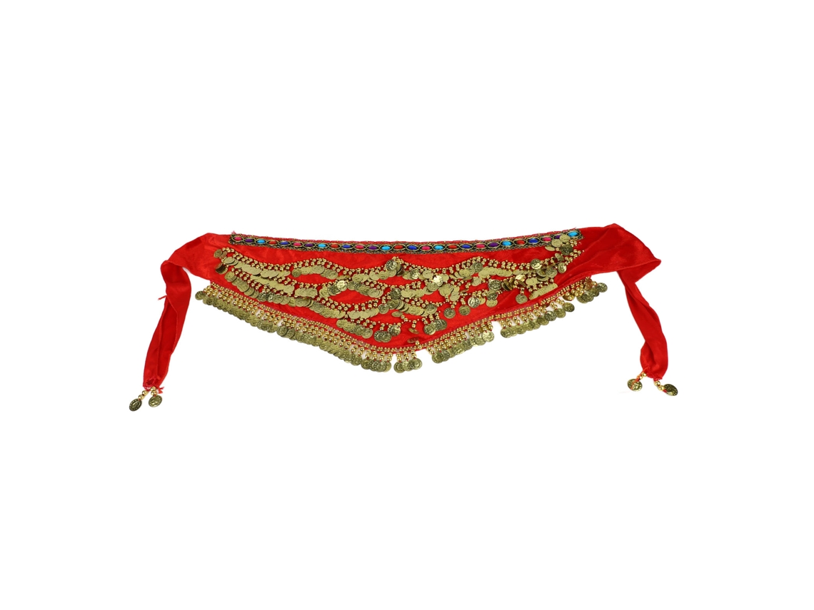 Cinturón Para Baile De Glúteos Con Flecos De Monedas Artificiales Y Diamantes De Imitación Rojos.