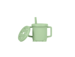 Botella de agua infantil de silicona con tapa, que también sirve como vaso para aperitivos y es resistente a las caídas. Color verde oscuro.