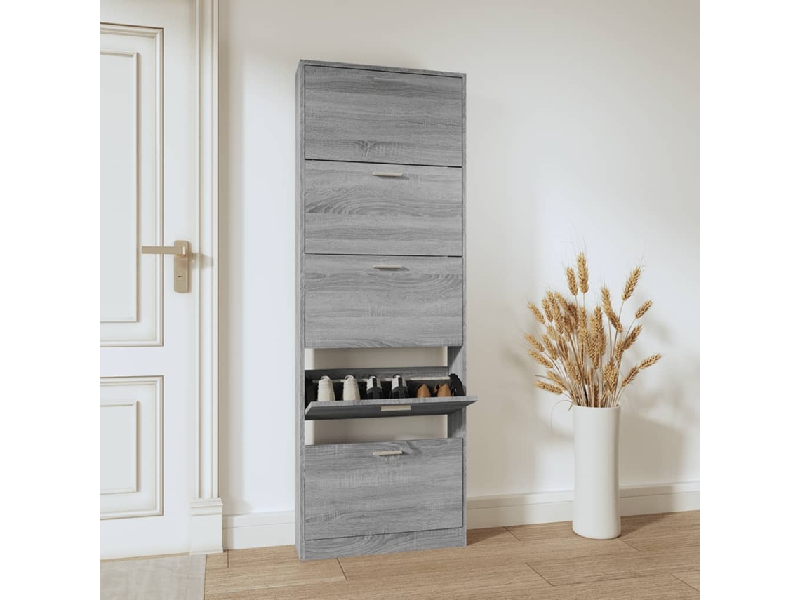 Mueble Zapatero | Armario Zapatero Madera Contrachapada Gris Sonoma 59x17x169 Cm
