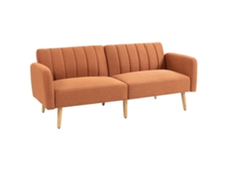 Sofá Convertible De 2 Plazas, Diseño Escandinavo, Respaldo Reclinable En 3 Posiciones, Patas De Madera, Tapizado En Tela Marrón Con Aspecto De Lino.