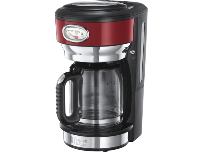 Russell Hobbs Cafetera de goteo retro vintage 10 tazas jarra cristal 125 soporte filtro lavable cuchara medidora acero inoxidable rojo 2170056 ribbon red glas 1000 w 1.25