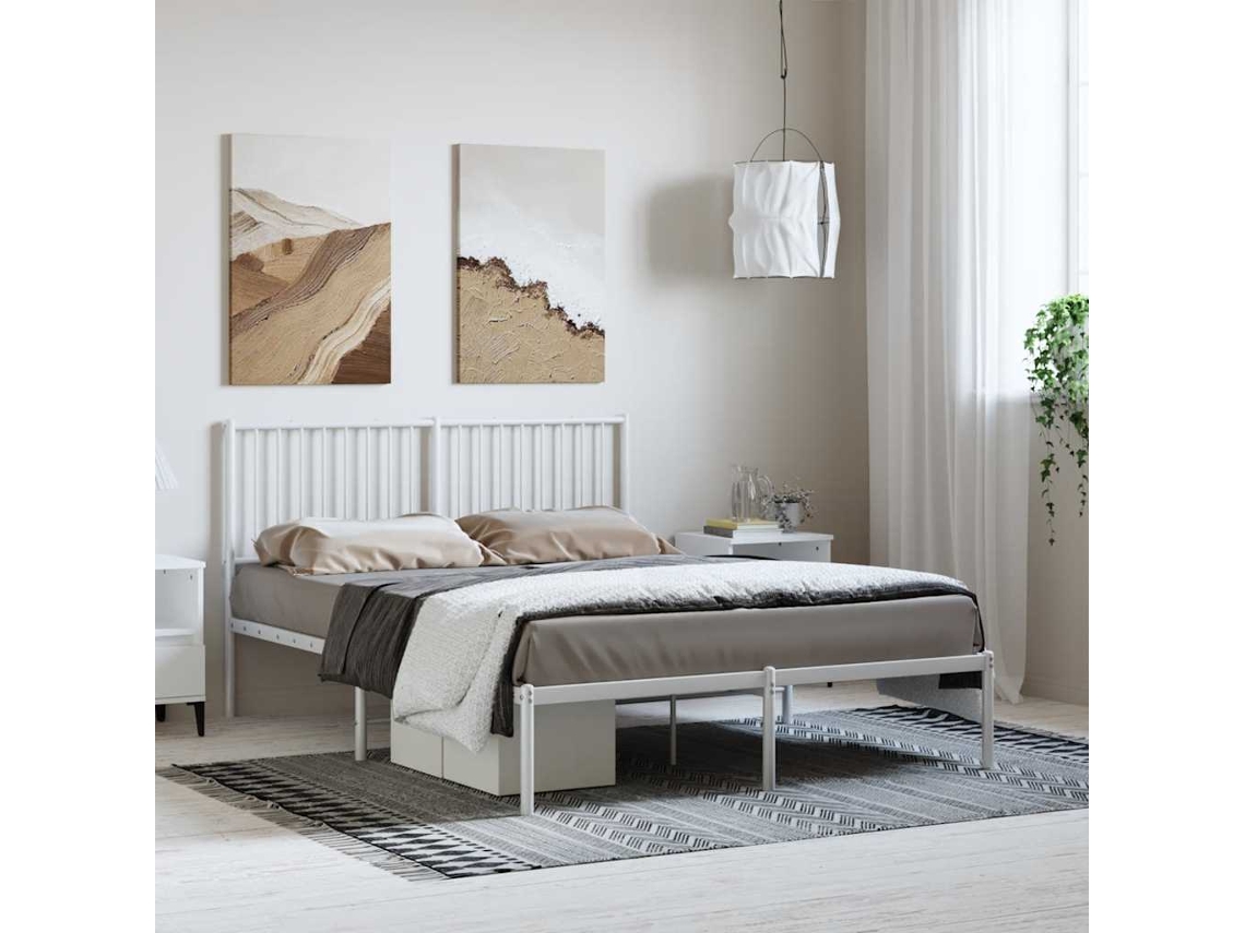Estructura Cama Sin Colchón Con Cabecero Metal Blanco 135x190cm