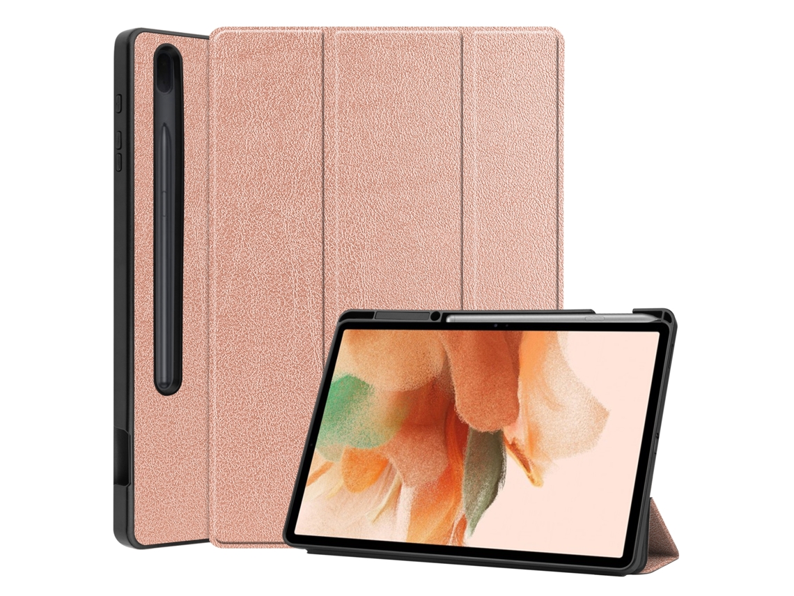 Funda Yuysan para Samsung Galaxy Tab S7 Lite T730/T735 con triple soporte y función de reposo/activación (oro rosa)
