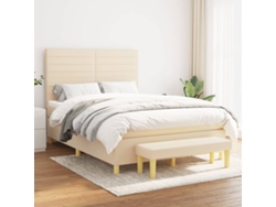 Cama Box Spring Con Colchón Tela Color Crema 140x190 Cm