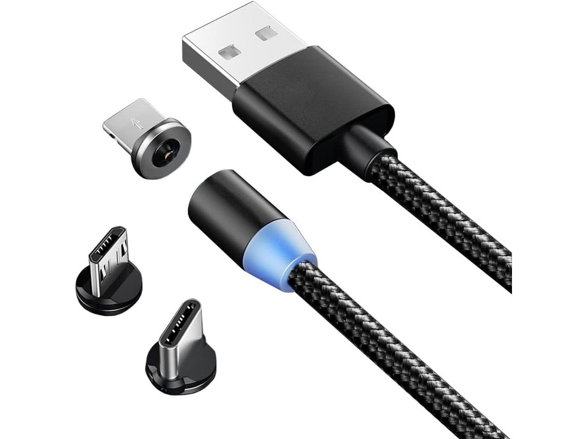 Cabo de carregador magn�tico m�ltiplo, cabo de carregamento r�pido magn�tico 3 em 1 e sincroniza��o de dados com micro USB, tipo C, adaptador IP para telefone, Android Samsung