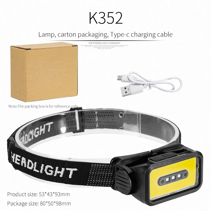 Linterna frontal recargable USB - Portátil - Linterna con batería integrada - Ideal para pesca y acampada
