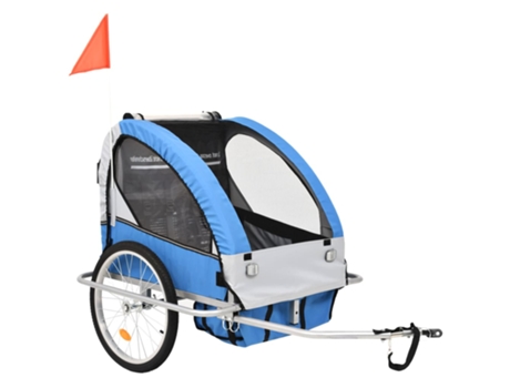 Cochecito y remolque de bicicleta niños 2-en-1 VIDA XL azul y gris