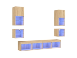 Maison Exclusive - Muebles Tv Pared Con Led 8 Pzas Madera Ingeniería Roble Sonoma