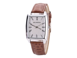 Reloj De Cuarzo Para Hombre Con Correa De Cuero Pu Moda Dial Romano Cuadrado Marrón Blanco