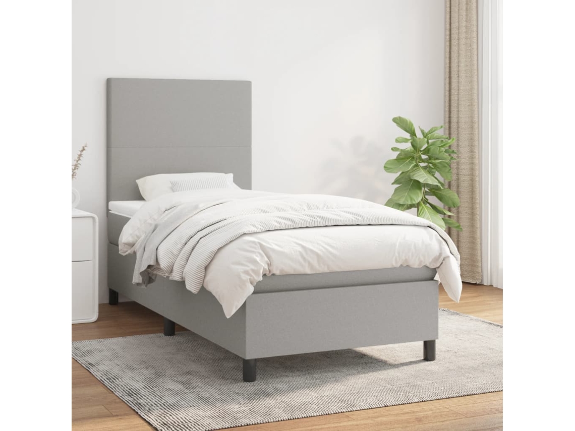 Cama box spring con colchón tela gris claro 90x200 cm