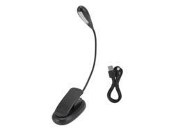 Lámpara de escritorio negra con pinza, 9 niveles de brillo, brazo flexible, recargable por USB, LED, 2026 ohmios, ideal para leer y usar en cualquier lugar.