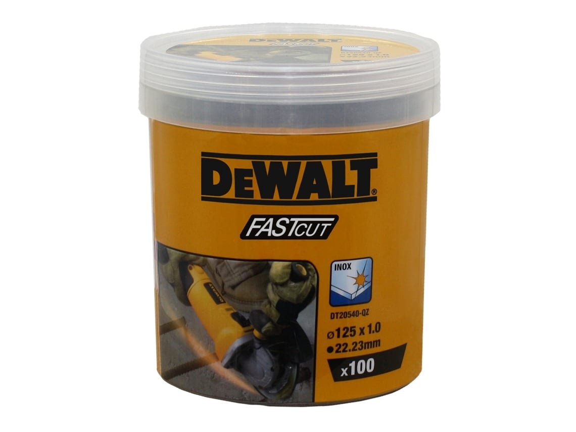 DEWALT DT20540-QZ - Cubo con 100 discos de corte de alto desempeño para acero inox 125 x 1 x 22.23mm