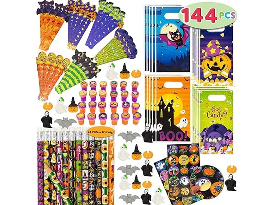 Juego De 144 Piezas (24 Paquetes) De Material De Oficina Con Temática De Halloween: Regalos Para Niños Y Fiestas, Ergonómicos, Para Uso Diar