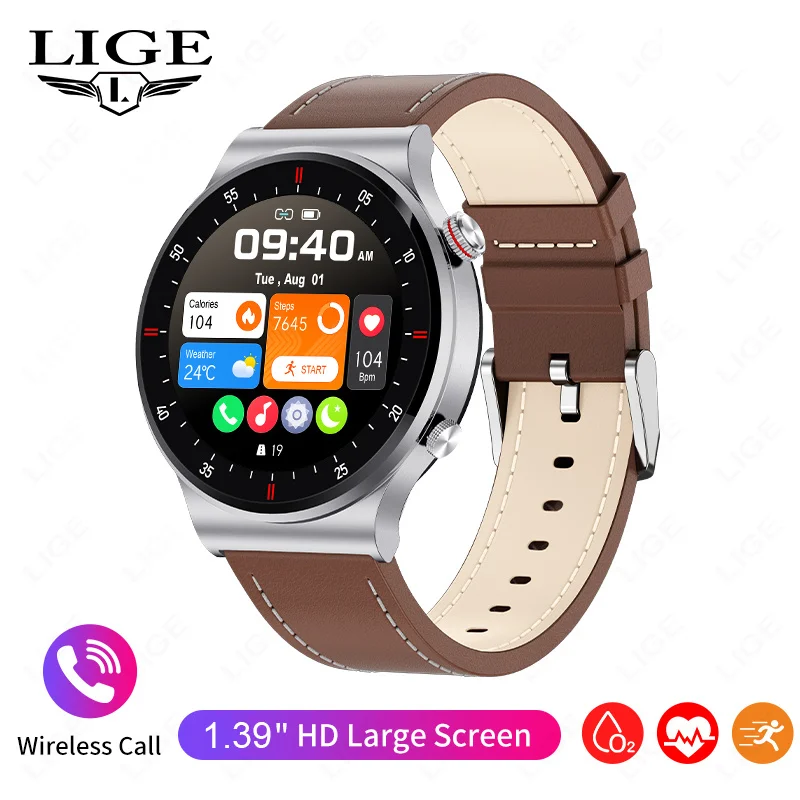 (marrón, Correa De Cuero) Nfc Smartwatch, Llamada Bluetooth, Monitoreo De Presión Arterial, Pronóstico Del Tiempo Y Otras Funciones