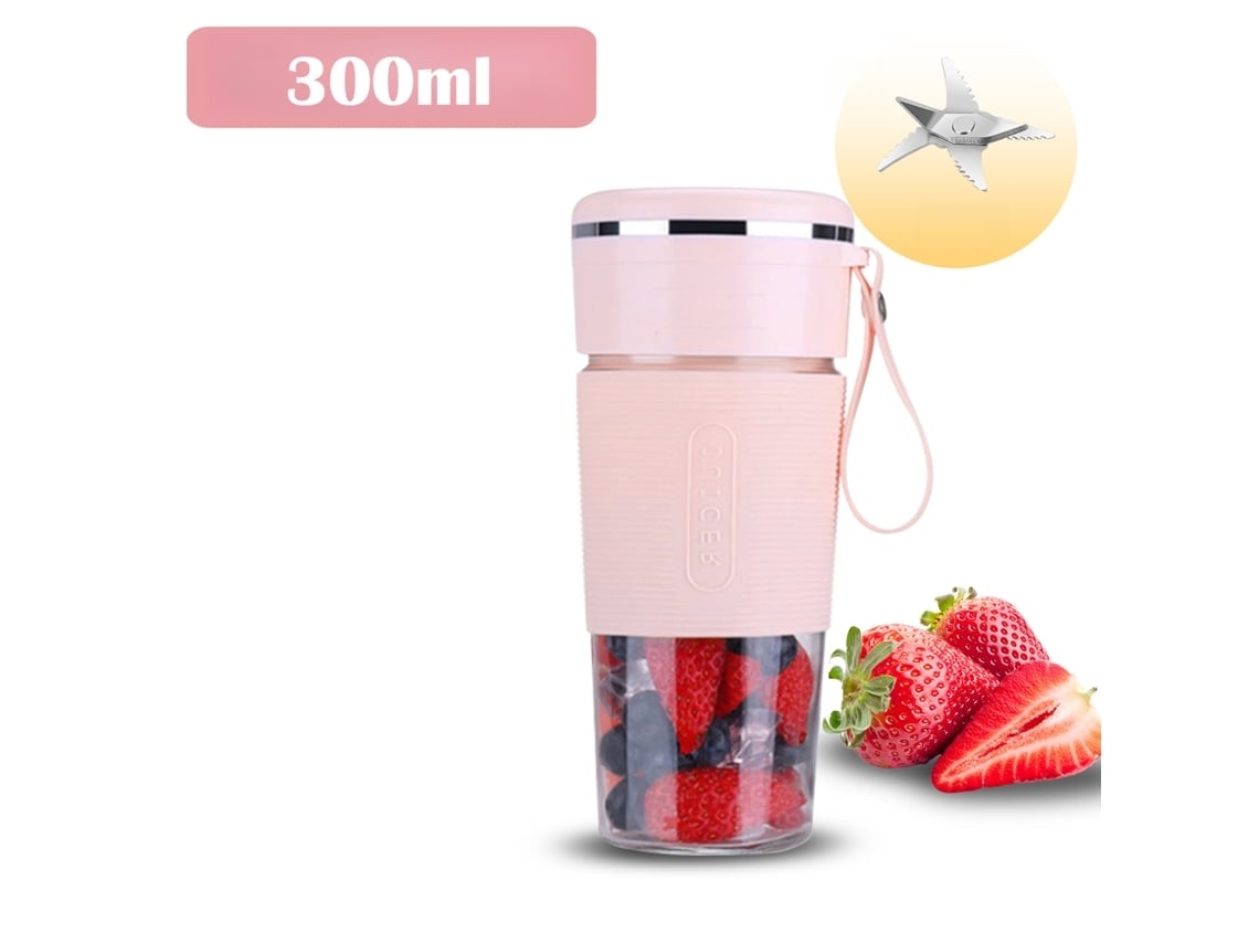 Exprimidor portátil recargable Facpoet con vaso para batidos, seis cuchillas, color rosa