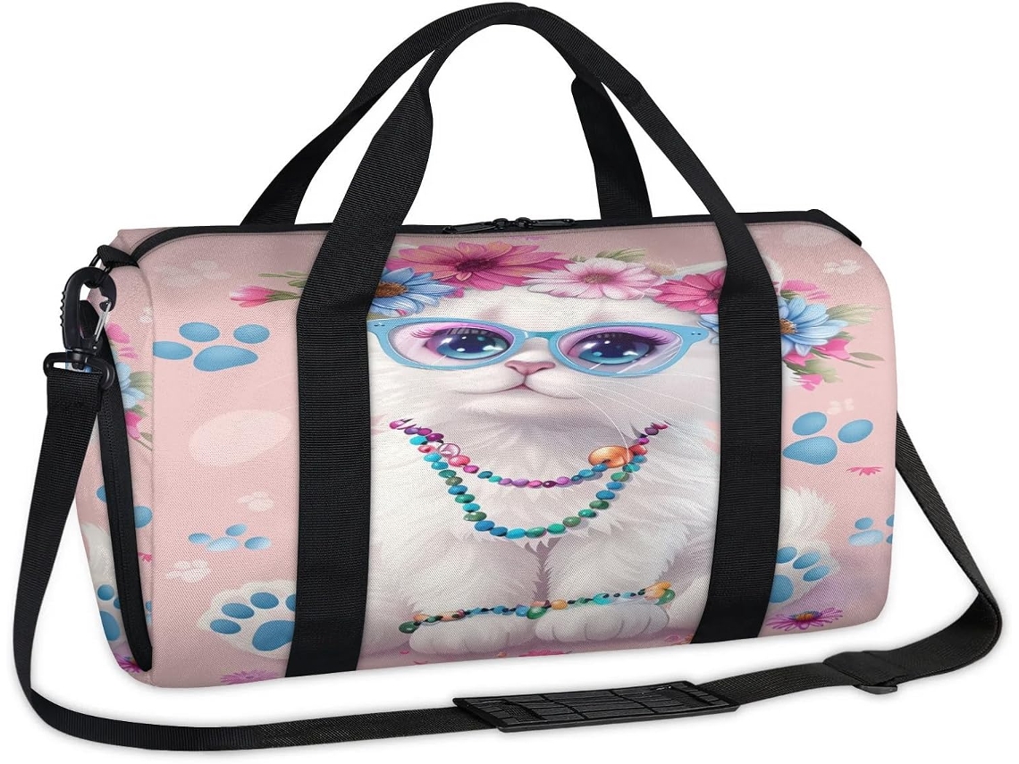 Bonita Bolsa Deportiva Estampado Floral Gatos Para Fin Semana Viaje Mano Viajes Niños Niñas Mujeres Hombres