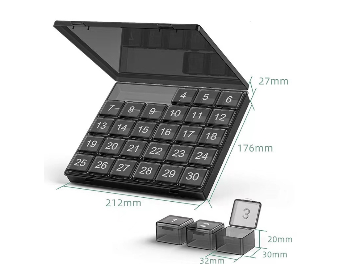 Organizador De Pastillas Eifson 4 Semanas Grandes Compartimentos Sin Bpa (negro Transparente)