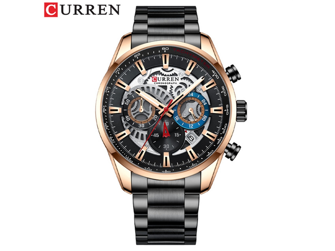 (oro Rosa Y Negro) Reloj De Negocios Para Hombre Con Correa De Acero — Cuarzo, Indicador De Fecha, Multifunción De 6 Agujas, Luminoso
